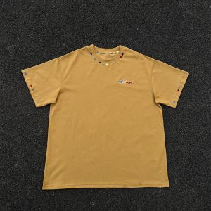 Unisex Retro Rainbow Embroidery Short Sleeve T-Shirt – American National Style, Loose Fit, Summer Essential for Couples