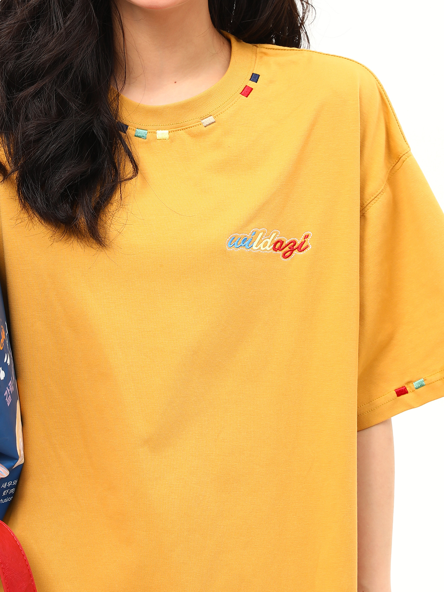 Unisex Retro Rainbow Embroidery Short Sleeve T-Shirt – American National Style, Loose Fit, Summer Essential for Couples Unisex Retro Rainbow Embroidery Short Sleeve T-Shirt – American National Style, Loose Fit, Summer Essential for Couples