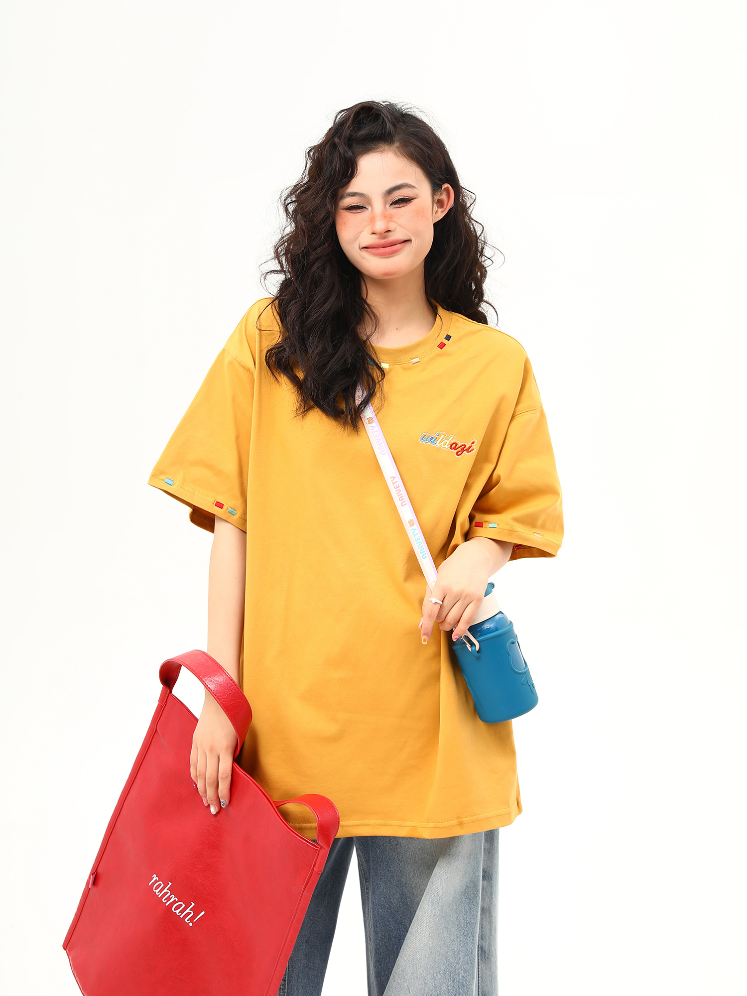 Unisex Retro Rainbow Embroidery Short Sleeve T-Shirt – American National Style, Loose Fit, Summer Essential for Couples Unisex Retro Rainbow Embroidery Short Sleeve T-Shirt – American National Style, Loose Fit, Summer Essential for Couples