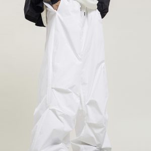 Unisex Retro Straight Black Drawstring Work Pants - Japanese Style High Street Casual Fashion