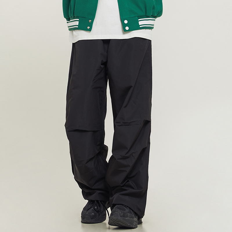 Unisex Retro Straight Black Drawstring Work Pants - Japanese Style High Street Casual Fashion