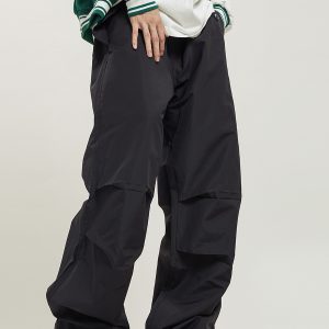 Unisex Retro Straight Black Drawstring Work Pants - Japanese Style High Street Casual Fashion