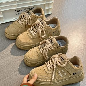 Unisex Retro Thick-Soled Sneakers - Breathable American Style Sports Shoes for Women - Versatile Spring and Autumn Footwear