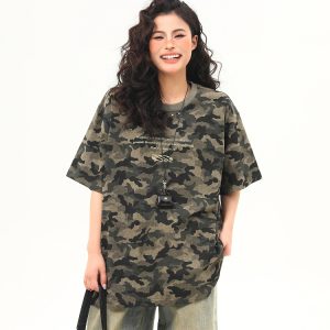 Unisex Retro Washed Camouflage Short-Sleeve T-Shirt - Trendy Loose Fit Summer Top for Couples, Y2K Style