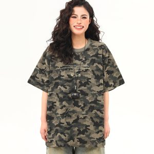 Unisex Retro Washed Camouflage Short-Sleeve T-Shirt - Trendy Loose Fit Summer Top for Couples, Y2K Style