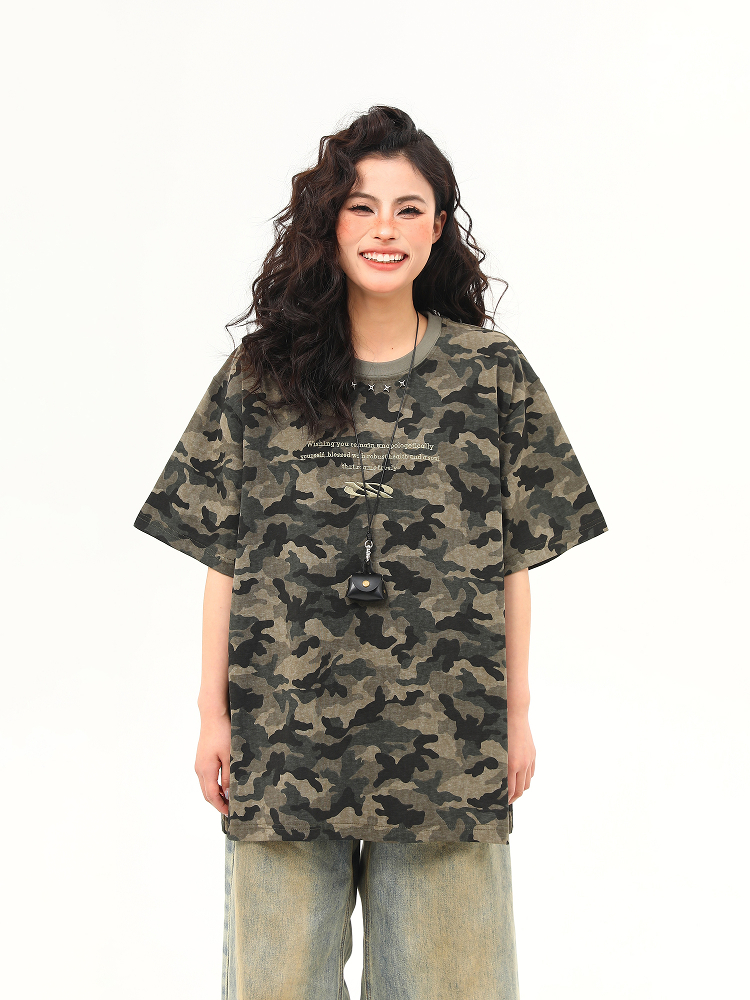 Unisex Retro Washed Camouflage Short-Sleeve T-Shirt - Trendy Loose Fit Summer Top for Couples, Y2K Style Unisex Retro Washed Camouflage Short-Sleeve T-Shirt - Trendy Loose Fit Summer Top for Couples, Y2K Style