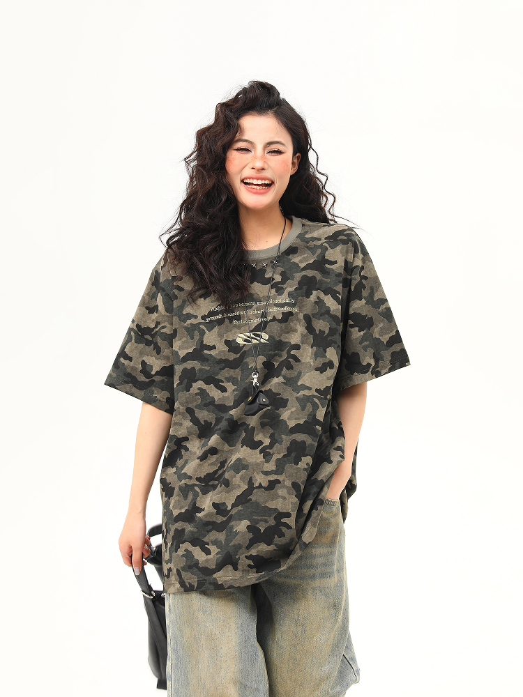 Unisex Retro Washed Camouflage Short-Sleeve T-Shirt - Trendy Loose Fit Summer Top for Couples, Y2K Style Unisex Retro Washed Camouflage Short-Sleeve T-Shirt - Trendy Loose Fit Summer Top for Couples, Y2K Style