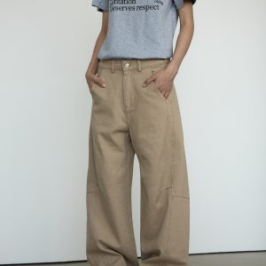 Unisex Retro Wide-Leg Trousers with Tailored Curved Blade Design - Casual Straight Loose Pants for 90s Inspired Style