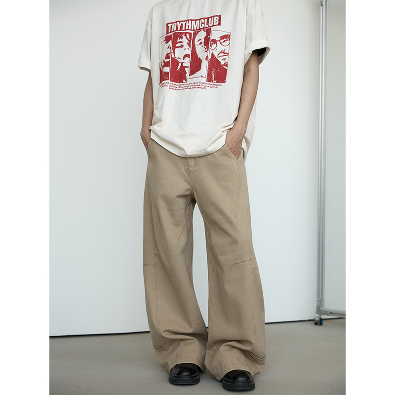 Unisex Retro Wide-Leg Trousers with Tailored Curved Blade Design - Casual Straight Loose Pants for 90s Inspired Style
