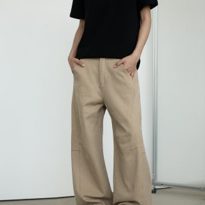Unisex Retro Wide-Leg Trousers with Tailored Curved Blade Design - Casual Straight Loose Pants for 90s Inspired Style