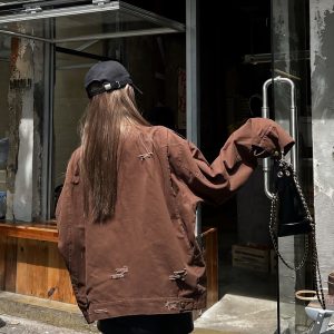 Unisex Ripped Western Style Jacket - Retro American Trendy Loose Short Workwear for Couples