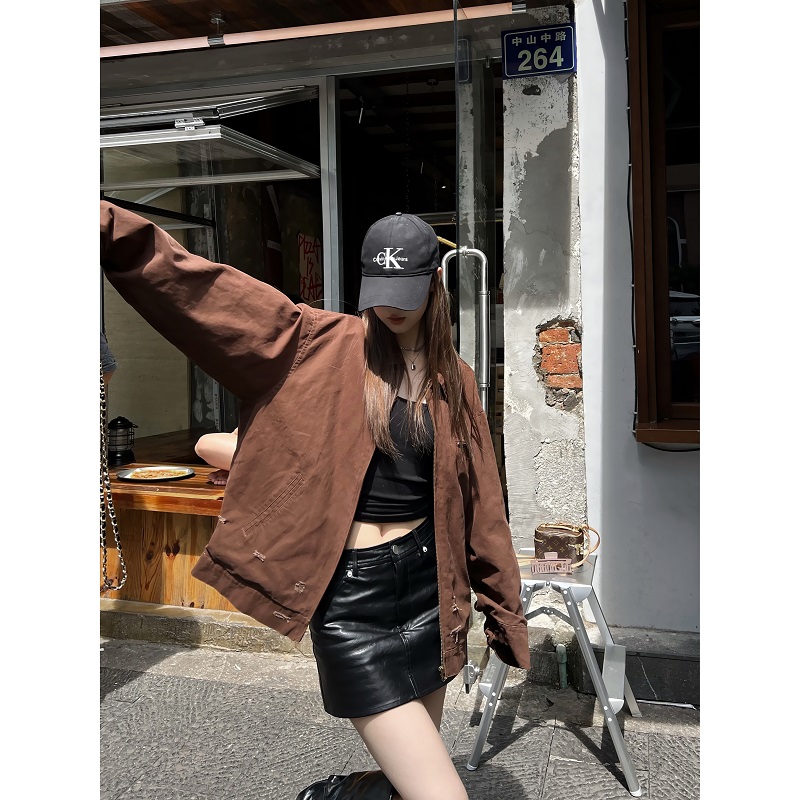 Unisex Ripped Western Style Jacket - Retro American Trendy Loose Short Workwear for Couples