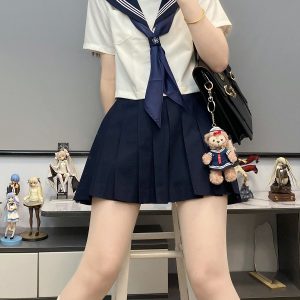 Unisex Sailor Suit Set - Authentic JK Uniform with Long & Short Sleeves, Basic White, Three-Volume Design for Middle School Style