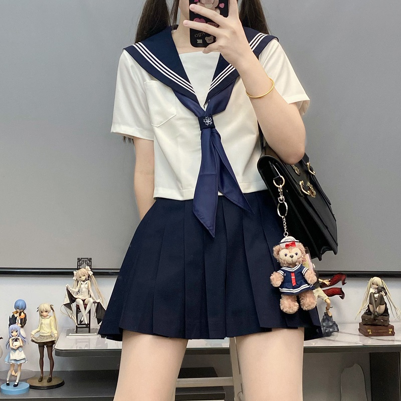 Unisex Sailor Suit Set - Authentic JK Uniform with Long & Short Sleeves, Basic White, Three-Volume Design for Middle School Style