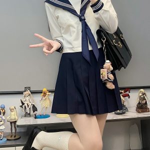 Unisex Sailor Suit Set - Authentic JK Uniform with Long & Short Sleeves, Basic White, Three-Volume Design for Middle School Style