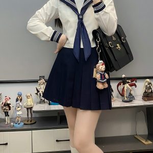 Unisex Sailor Suit Set - Authentic JK Uniform with Long & Short Sleeves, Basic White, Three-Volume Design for Middle School Style