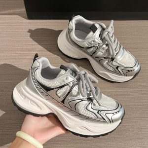 Unisex Silver Mesh Dad Shoes - Breathable Summer Sports Sneakers for Women - Versatile 2025 Style