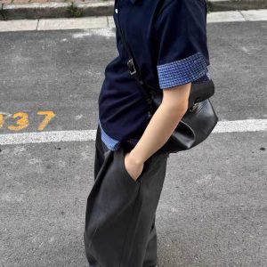 Unisex Spliced Plaid Polo Short Sleeve Shirt - American Style Loose T-Shirt Top for Summer, High-End Fashion