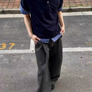 Unisex Spliced Plaid Polo Short Sleeve Shirt - American Style Loose T-Shirt Top for Summer, High-End Fashion