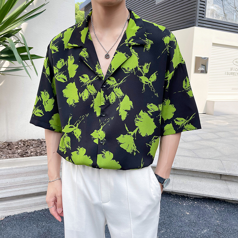 Unisex Summer Floral Cuban Collar Shirt - Retro Vintage Loose Fit Beachwear in Korean Style Unisex Summer Floral Cuban Collar Shirt - Retro Vintage Loose Fit Beachwear in Korean Style