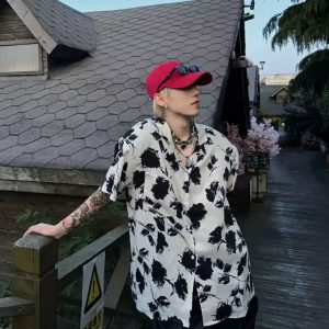 Unisex Summer Floral Cuban Collar Shirt - Retro Vintage Loose Fit Beachwear in Korean Style