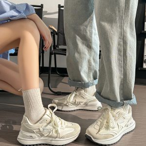 Unisex Summer Mesh Sneakers - Breathable Soft Sole White Sports Shoes, Versatile Dad Shoes for Casual and Active Wear