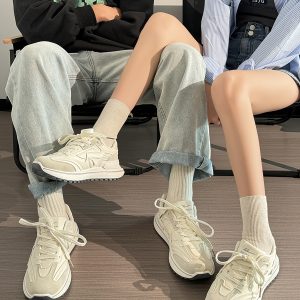 Unisex Summer Mesh Sneakers - Breathable Soft Sole White Sports Shoes, Versatile Dad Shoes for Casual and Active Wear