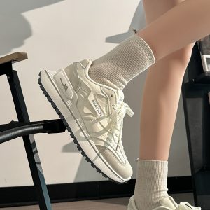 Unisex Summer Mesh Sneakers - Breathable Soft Sole White Sports Shoes, Versatile Dad Shoes for Casual and Active Wear