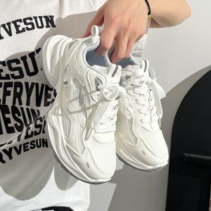 Unisex Versatile Mesh Breathable Dad Shoes - Soft Sole White Sneakers for Summer 2025 Sports Style