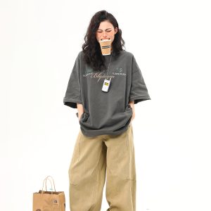 Unisex Vintage American Retro Washed Heavyweight Short-Sleeve T-Shirt, Loose Casual 90s Style Half-Sleeve Tee