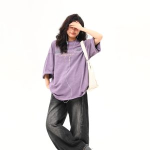 Unisex Vintage American Retro Washed Heavyweight Short-Sleeve T-Shirt, Loose Casual 90s Style Half-Sleeve Tee