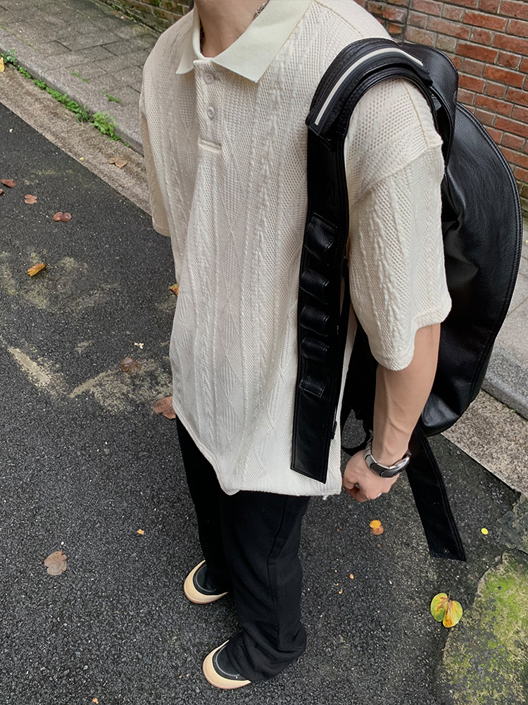 Unisex Vintage American-Style Textured Jacquard Polo Shirt - Summer Loose Casual Short Sleeve for Men & Women Unisex Vintage American-Style Textured Jacquard Polo Shirt - Summer Loose Casual Short Sleeve for Men & Women