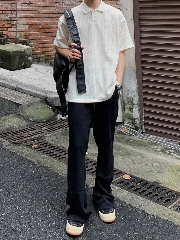 Unisex Vintage American-Style Textured Jacquard Polo Shirt - Summer Loose Casual Short Sleeve for Men & Women Unisex Vintage American-Style Textured Jacquard Polo Shirt - Summer Loose Casual Short Sleeve for Men & Women