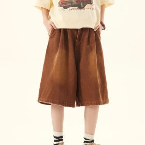 Unisex Vintage Retro Denim Shorts - Loose Wide-Leg Five-Point Pants for Couples - Versatile American Style Fashion