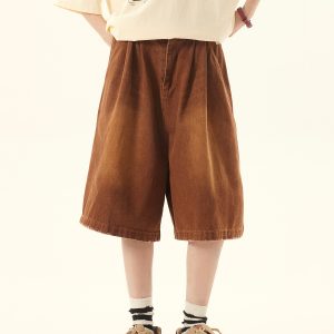 Unisex Vintage Retro Denim Shorts - Loose Wide-Leg Five-Point Pants for Couples - Versatile American Style Fashion