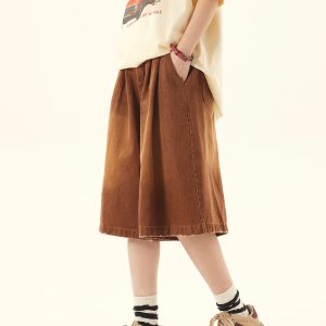 Unisex Vintage Retro Denim Shorts - Loose Wide-Leg Five-Point Pants for Couples - Versatile American Style Fashion