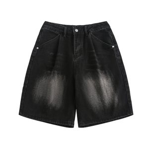 Unisex Wide-Leg Denim Shorts in Washed Blue - American Street Style Loose-Fit Summer Five-Point Pants for Casual Wear