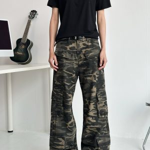 Unisex Wide-Leg Multi-Pocket Camouflage Work Pants - Retro Deconstructed American Style Casual Trousers