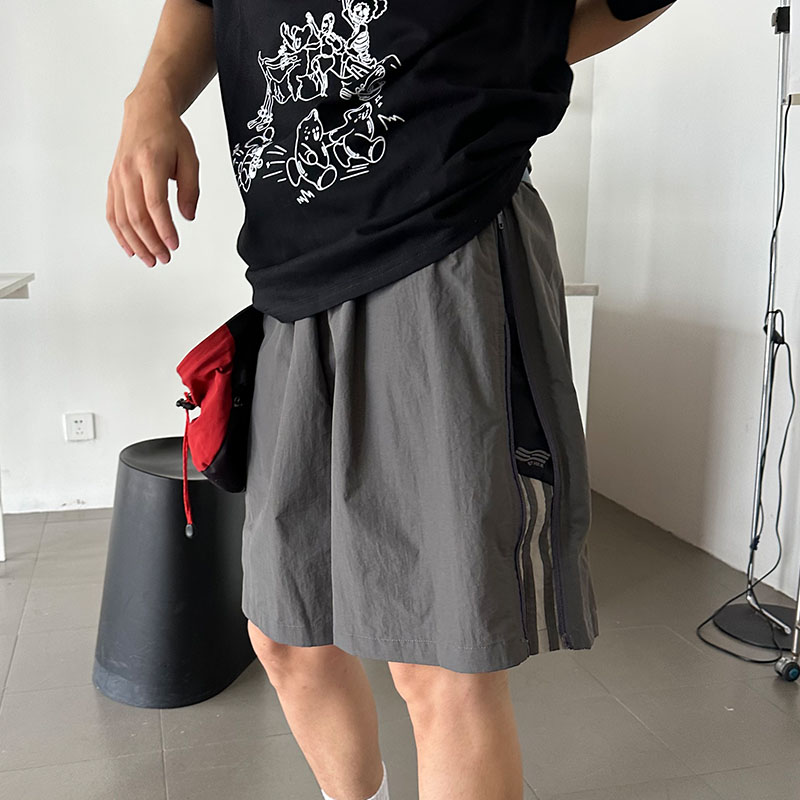 Unisex Zip Striped Nylon Casual Shorts - American Style Quick-Dry Breathable Loose-Fit Summer Five-Point Pants