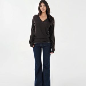 V-Neck Batwing Sleeve Knitted Wool Top - Cozy, Chic, Perfect for Layering, Fall Fashion Essential