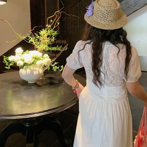 V-neck Lace Spliced Slit Dress for Women - Summer 2025 Unique Waist-Cinching Design, Trendy and Stylish