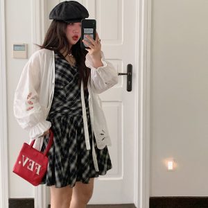 V-Neck Plaid Dress for Women, Sleeveless Summer 2025 Plus Size Short Skirt for Curvy Figures, Trendy Casual Style