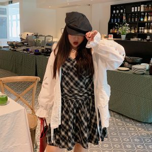 V-Neck Plaid Dress for Women, Sleeveless Summer 2025 Plus Size Short Skirt for Curvy Figures, Trendy Casual Style