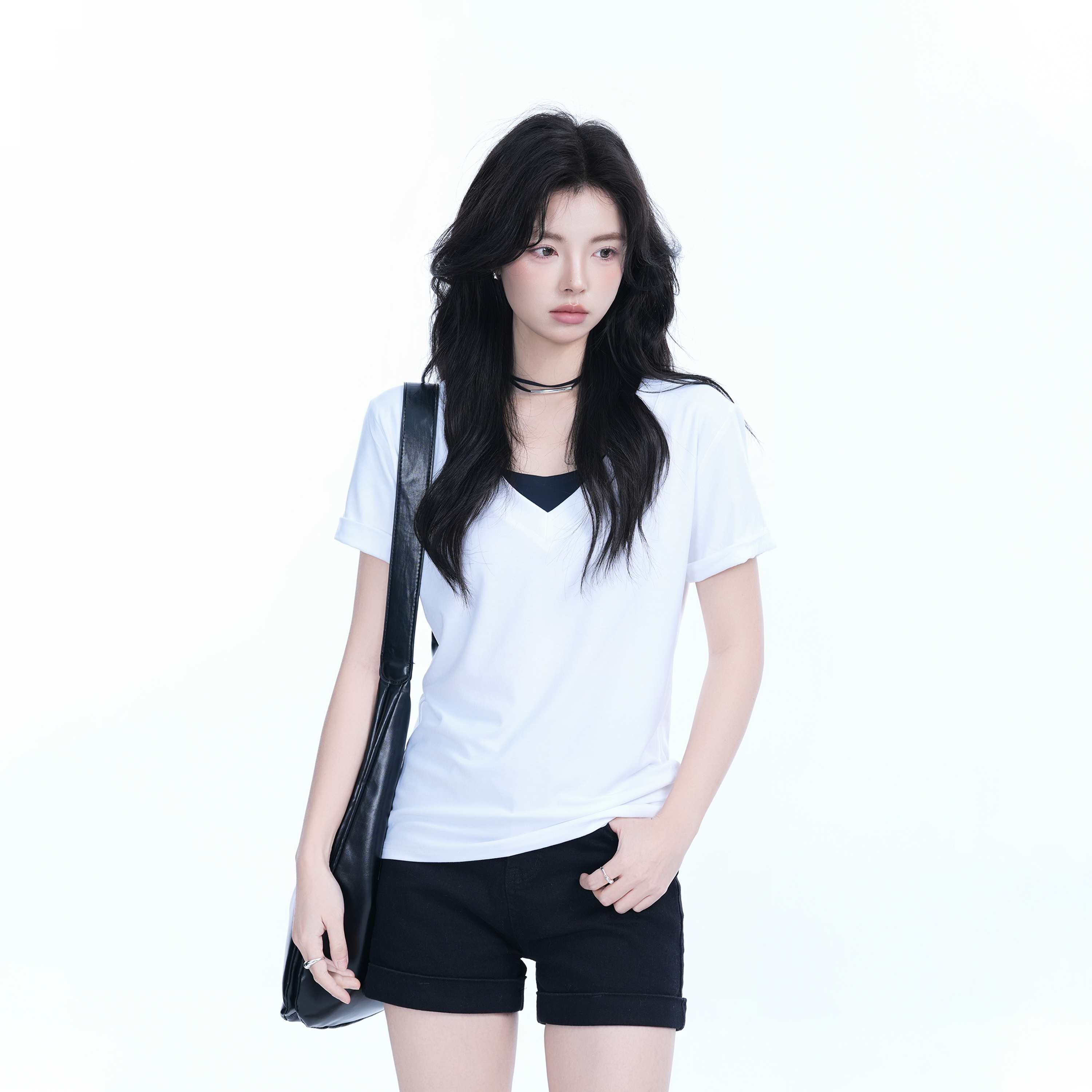 V-Neck Short Sleeve T-Shirt for Women - Solid Color Gray Minimalist Casual Top, Trendy Lazy Style Fashion Essential V-Neck Short Sleeve T-Shirt for Women - Solid Color Gray Minimalist Casual Top, Trendy Lazy Style Fashion Essential