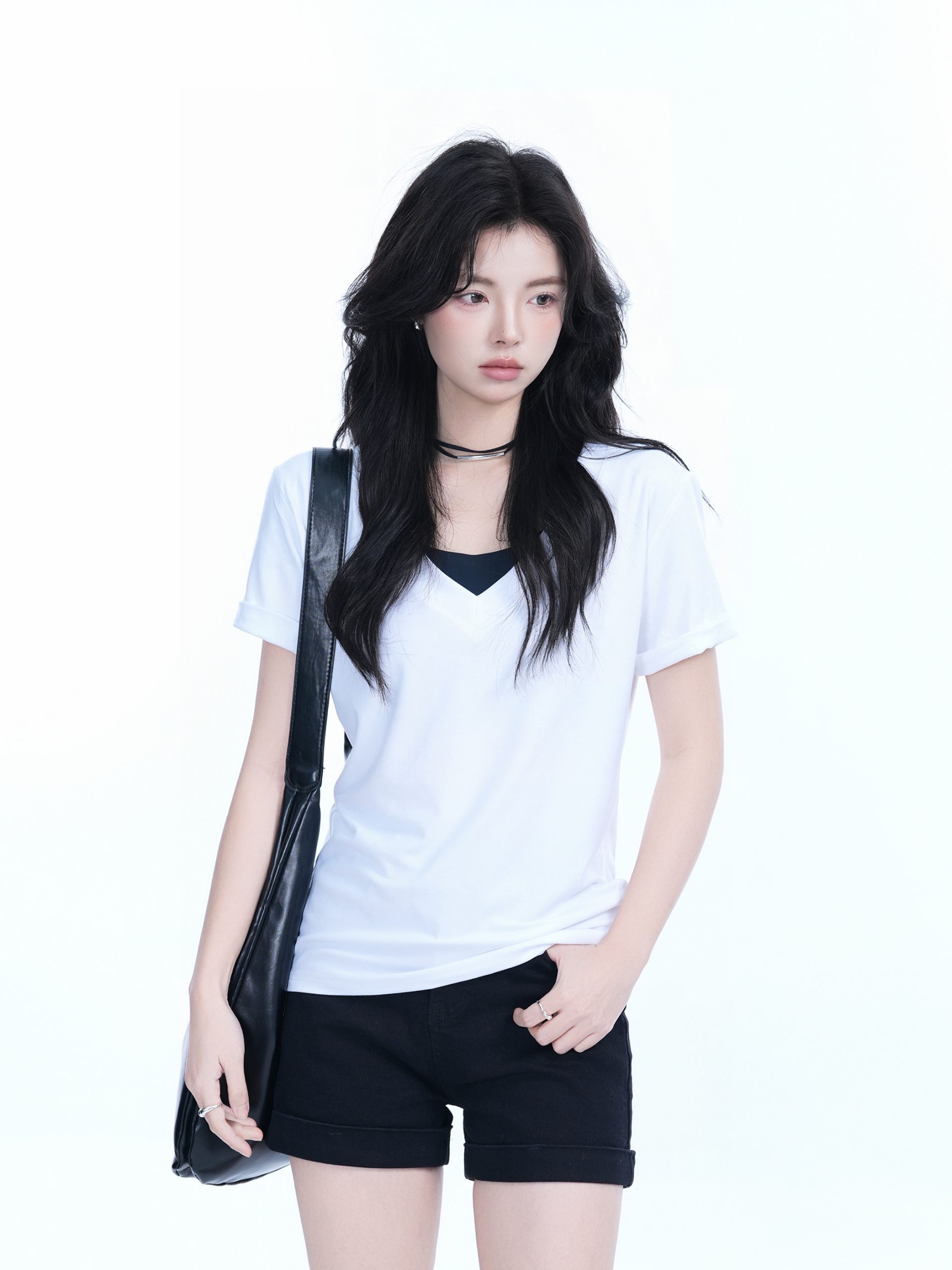 V-Neck Short Sleeve T-Shirt for Women - Solid Color Gray Minimalist Casual Top, Trendy Lazy Style Fashion Essential V-Neck Short Sleeve T-Shirt for Women - Solid Color Gray Minimalist Casual Top, Trendy Lazy Style Fashion Essential