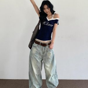 V-Neck Short Sleeve Women's Summer T-Shirt - Spicy Girl Lace Splicing Slim Fit Top - Trendy American Style Fashion