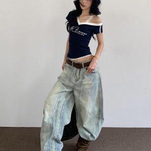 V-Neck Short Sleeve Women's Summer T-Shirt - Spicy Girl Lace Splicing Slim Fit Top - Trendy American Style Fashion