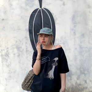 Versatile Black Short Sleeve T-Shirt with Dog Print for Women - Loose Slim Fit, Spring Fashion Essentials, Y2K Style