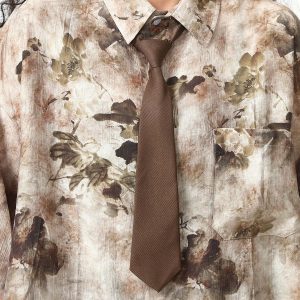 Versatile Brown Tie Melard Shirt - Portable Fashion Essential for Any Occasion, Perfect for Layering and Styling
