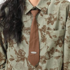 Versatile Brown Tie Melard Shirt - Portable Fashion Essential for Any Occasion, Perfect for Layering and Styling